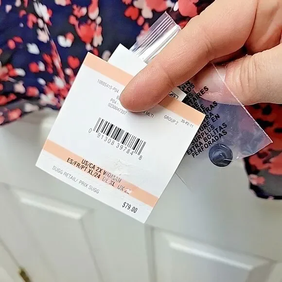 Kasper Plus Size Women's Ruffled Cuff 3/4-Sleeve Top Navy Black Coral 2X NEW - Picture 10 of 10